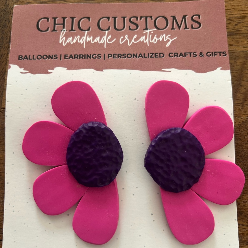 Pink and Purple Flower Clay Earrings